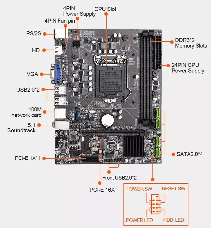 Motherboard Socket 1156 With Intel H55 Chipset, For Intel Core I7-800/ I5-700/ I5-600/ I3-500 Series Processors In Lga 1156