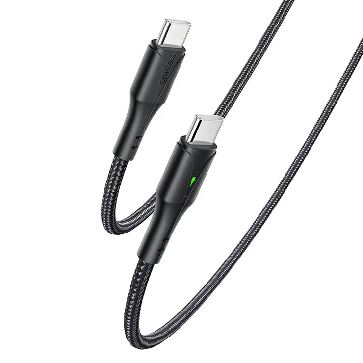 YESIDO CA100 PD 60W Type-C to Type-C Fast Charging Cable Nylon Braided Data Cord with Indicator