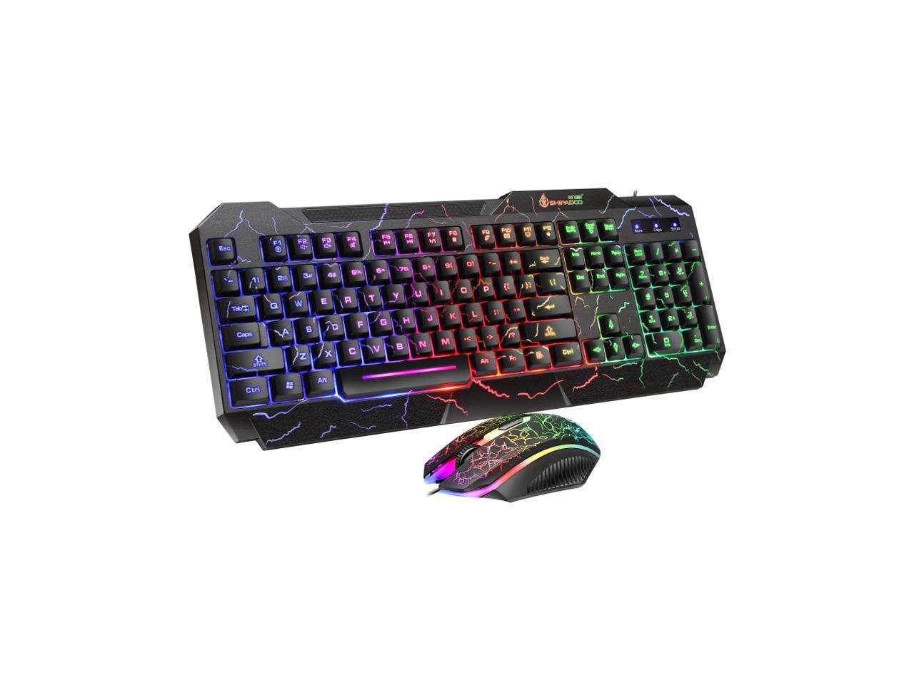SHIPADOO D620 104-key Wired RGB Color Cracked Backlight Gaming Keyboard Mouse Kit for Laptop, PC Wired Keyboard