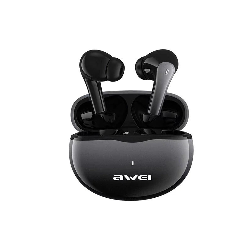 AWEI T62 TWS bluetooth 5.3 Earphone HiFi Stereo Bass ENC Noise Cancelling IPX5 Waterproof In-ear Sports Headphone with Mic - Black