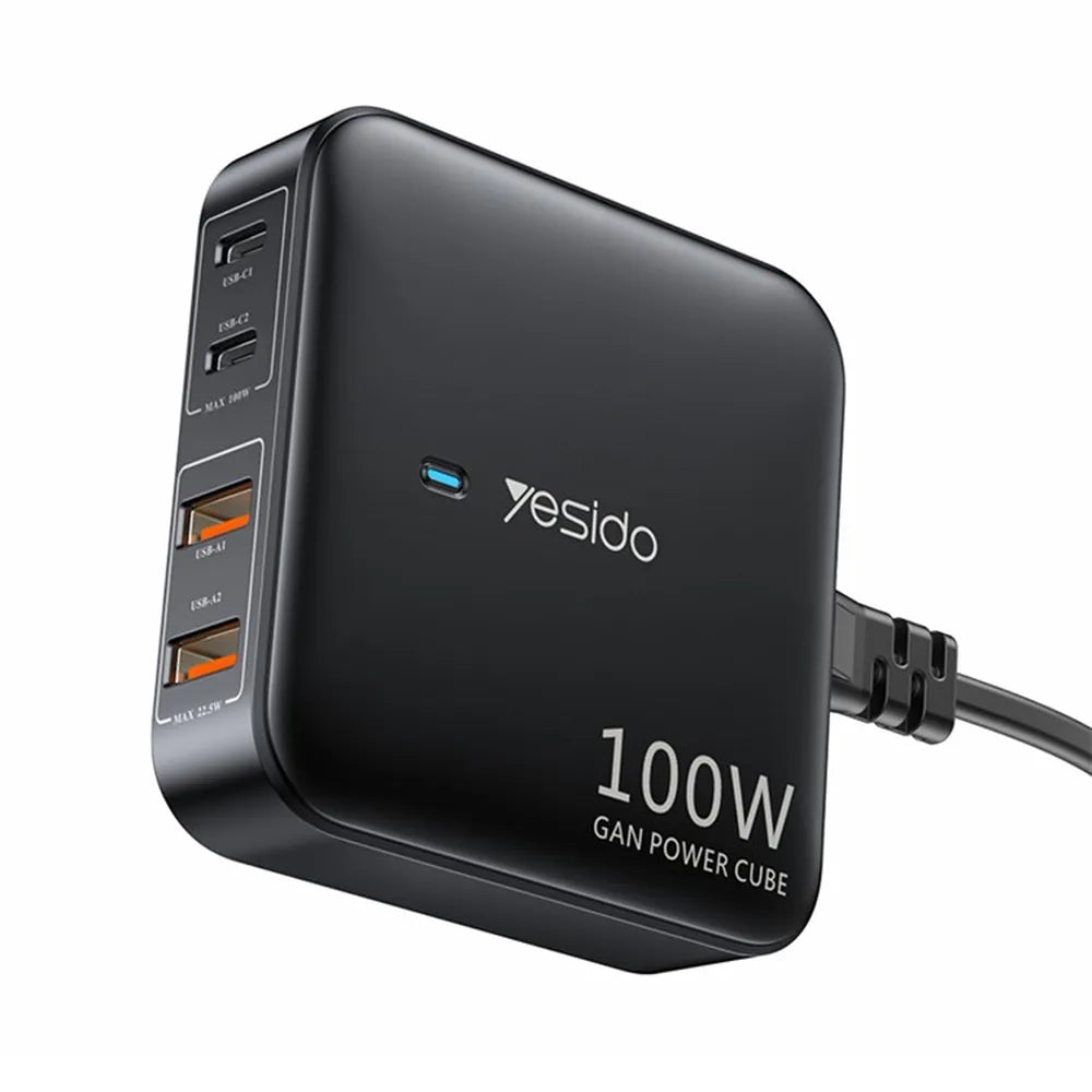 YESIDO YC41 100W GaN Desktop Charger Multi-Port Wall Charger Adapter Compatible with PD / PPS / QC Protocols - EU Plug