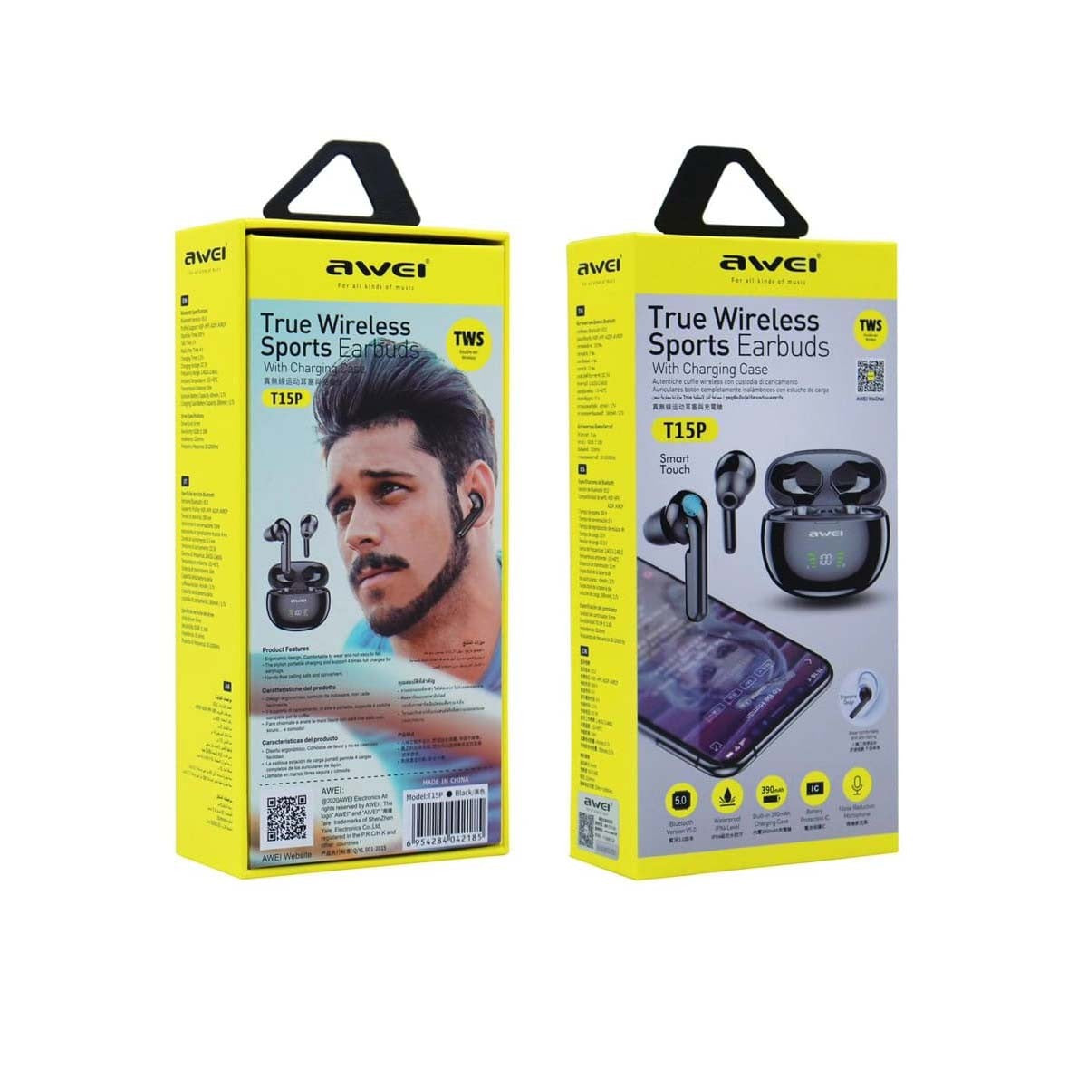 Awei TWS Waterproof Sports Earbuds With Charging Case, Smart Touch - T15P